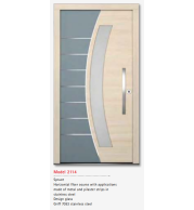 UNILUX Model 2114 Spruce Door, Horizontal Fiber, Metal Pilaster, Modern Glass, High Security Timber Entry Door